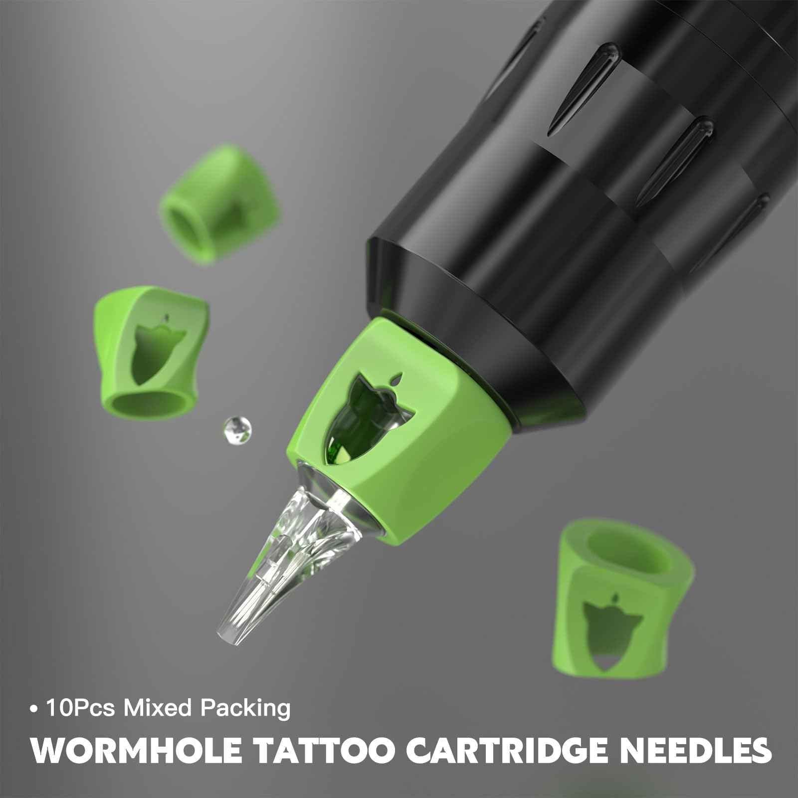 Wormhole Tattoo 58Pcs Complete Tattoo Gun Kit - Aluminum Alloy LED Smart Tattoo Pen Wireless Tattoo Machine with 1800mAh Battery for Tattoo Beginners - Black WTK313