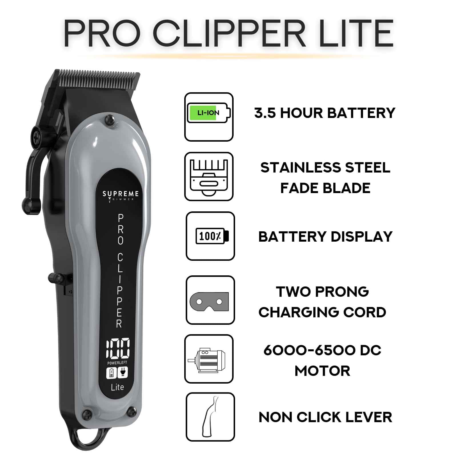 Supreme Trimmer Pro Clipper Lite | 210 Min Run Time Professional Hair Cutting Tool Set + Hair Comb, Scissors & Fade Blade | STC5000