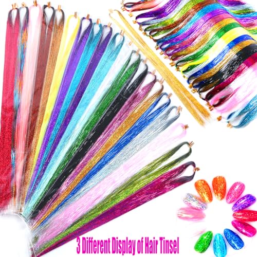 Hair Tinsel Extensions Kit - 8 Packs, Gold & Lake Blue Strands
