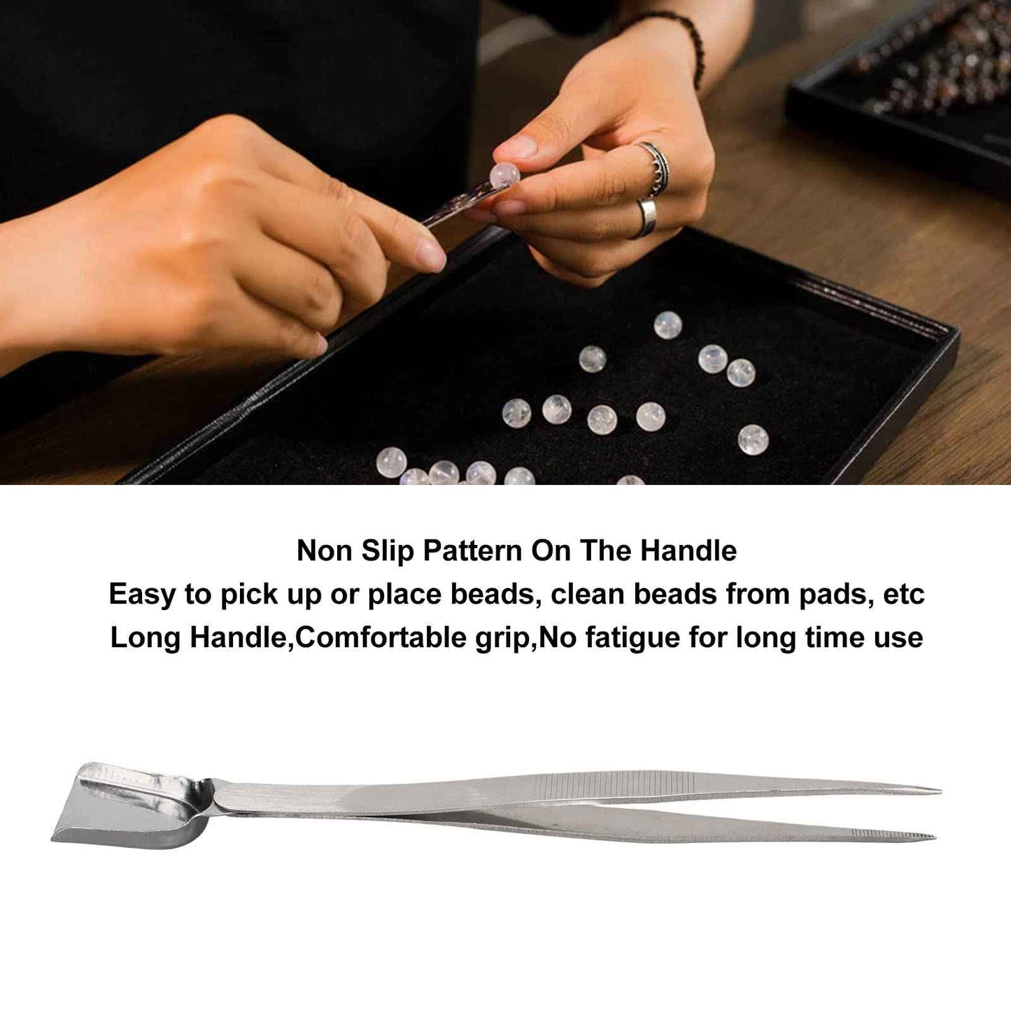 Pwshymi Jewelry Shovel End Tweezer,Bead Scoop Pickup Tool Jewelry Tweezers Long Handle Portable Handy Scoop Tweezer Prevent Slip for Stones Scoop Away