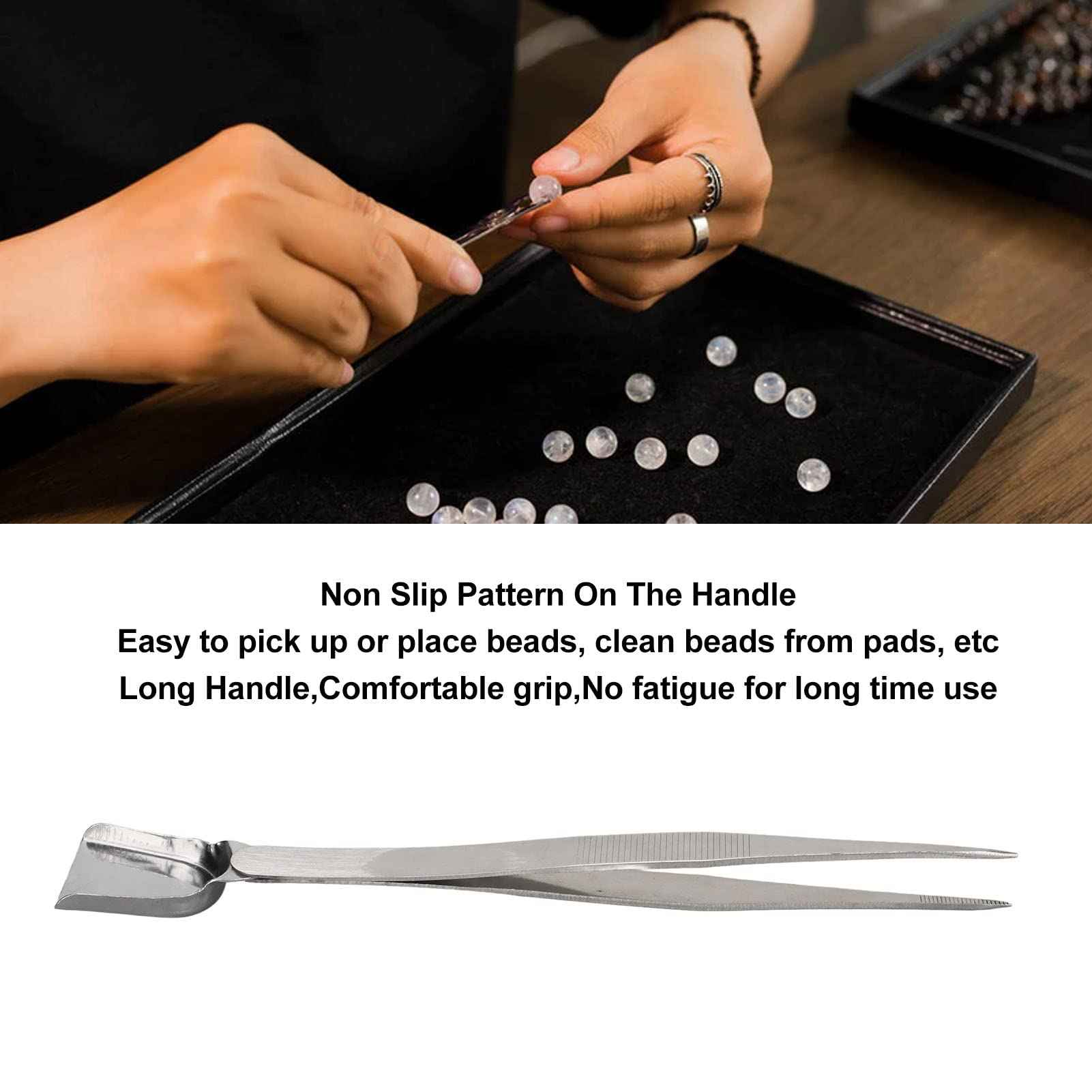 Pwshymi Jewelry Shovel End Tweezer,Bead Scoop Pickup Tool Jewelry Tweezers Long Handle Portable Handy Scoop Tweezer Prevent Slip for Stones Scoop Away