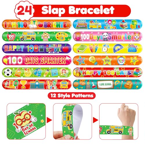 48-Piece 100 Days of School Party Favors - Slap Bracelets & Tattoos