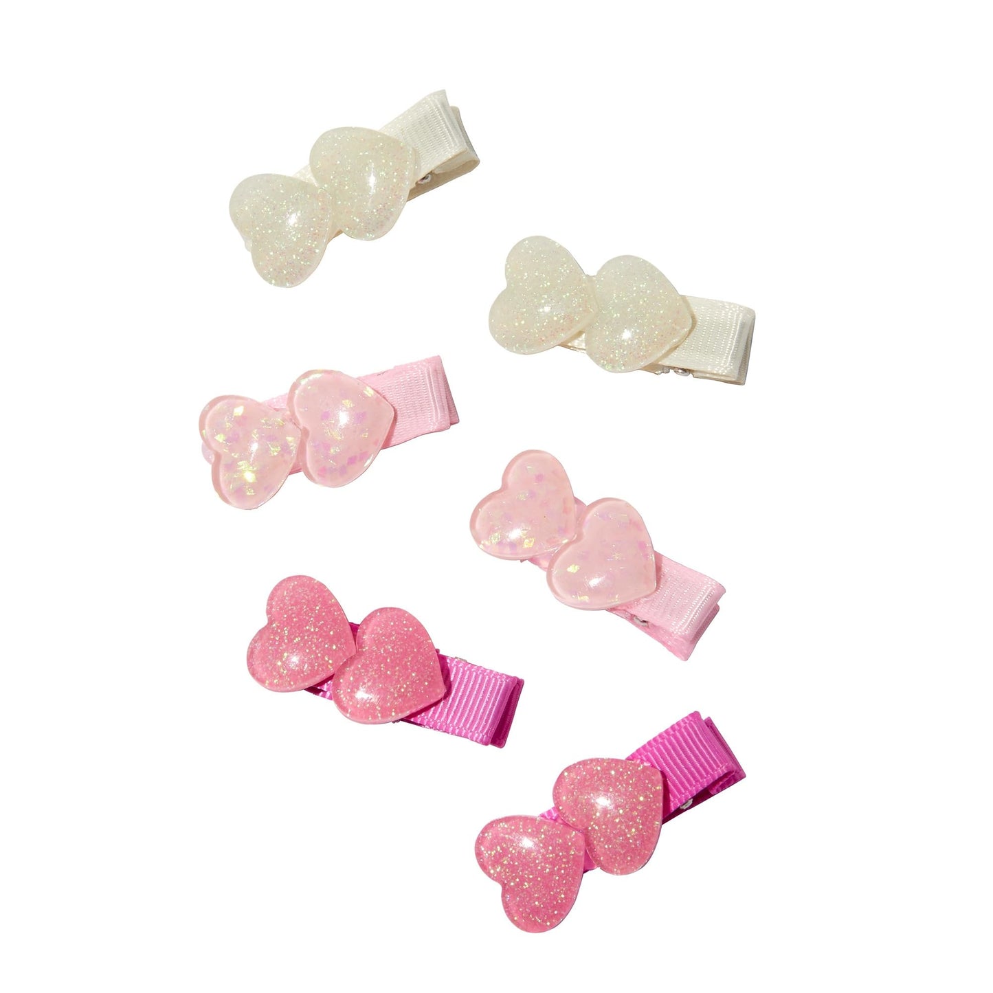 Claire’s Club Fabric Hair Clips - Variety Shades of Pink - 6 Pack of Glitter Heart Designs - Cute Hair Accessories for Young Girls