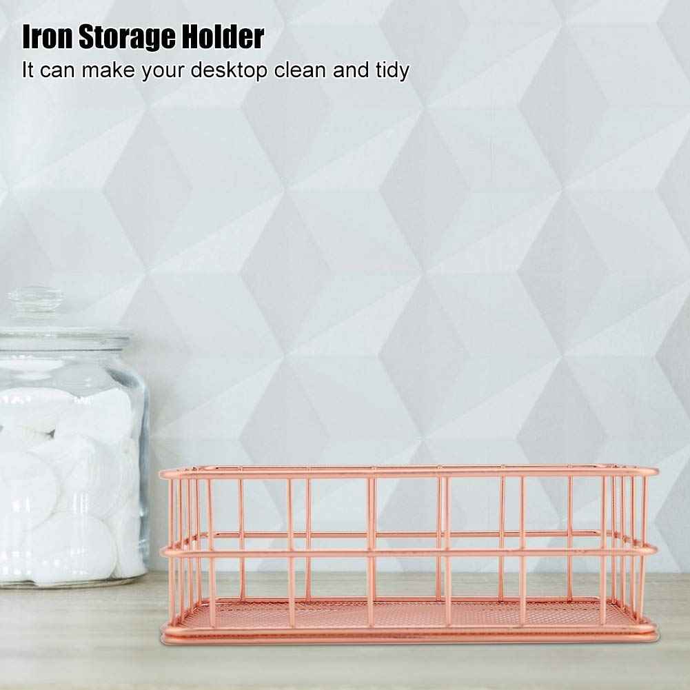 Fdit Makeup Storage Basket Organizer Rose Gold Iron Cosmetic Storage Holder Desktop Decor Household Woman Girl Lady(C)
