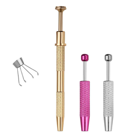 VOJO Piercing Ball Grabber Tool Kit 16G,18G Stainless Steel Flat Back Earrings Applicator with Threaded & Threadless Insertion Pins for Ear Nose Lip Body Jewelry Changes (Silver+Pink+Rose Gold Ball Grabber Tool)