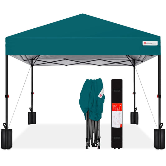 Best Choice Products 8x8ft 1-Person Setup Pop Up Canopy Tent Instant Portable Shelter w/ 1-Button Push, Case, 4 Weight Bags - Cerulean