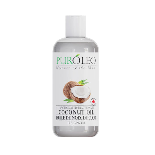 PUROLEO Fractionated Coconut Oil 16 Fl Oz/473 ML (Packed in Canada) 100% Natural and odorless Moisturizer & Carrier Oil l Hair Skin Body, Aromatherapy, Massage, Makeup Remover