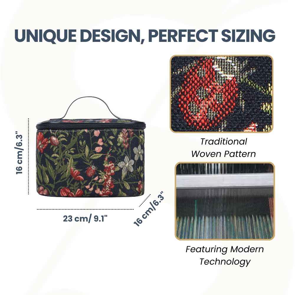 Signare Tapestry Toiletry Bag Makeup Organise bag for Women in Morning Garden Black Design (TOIL-MGDBK)