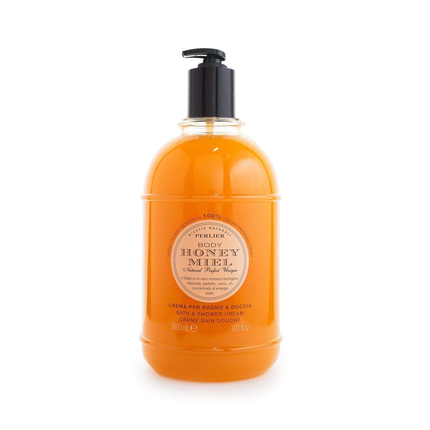 Perlier Sweet Honey Miel Shower & Bath Cream - Nourishing & Soothing Luxury Bath Cream Made With 100% Organic Italian Honey For Deep Moisturization And Hydration (101.4 oz, 101.3 fl. oz)