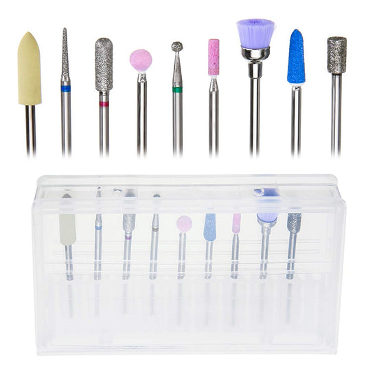 LANSEYQO Diamond Cuticle Nail Drill Bits Set 9Pcs, Rotary Burr Pedicure Tools Nail Files Electric Machine Accessory for Cuticle Clean Polishing, Nail Art Tools, Manicure Professional Salon or Home Use