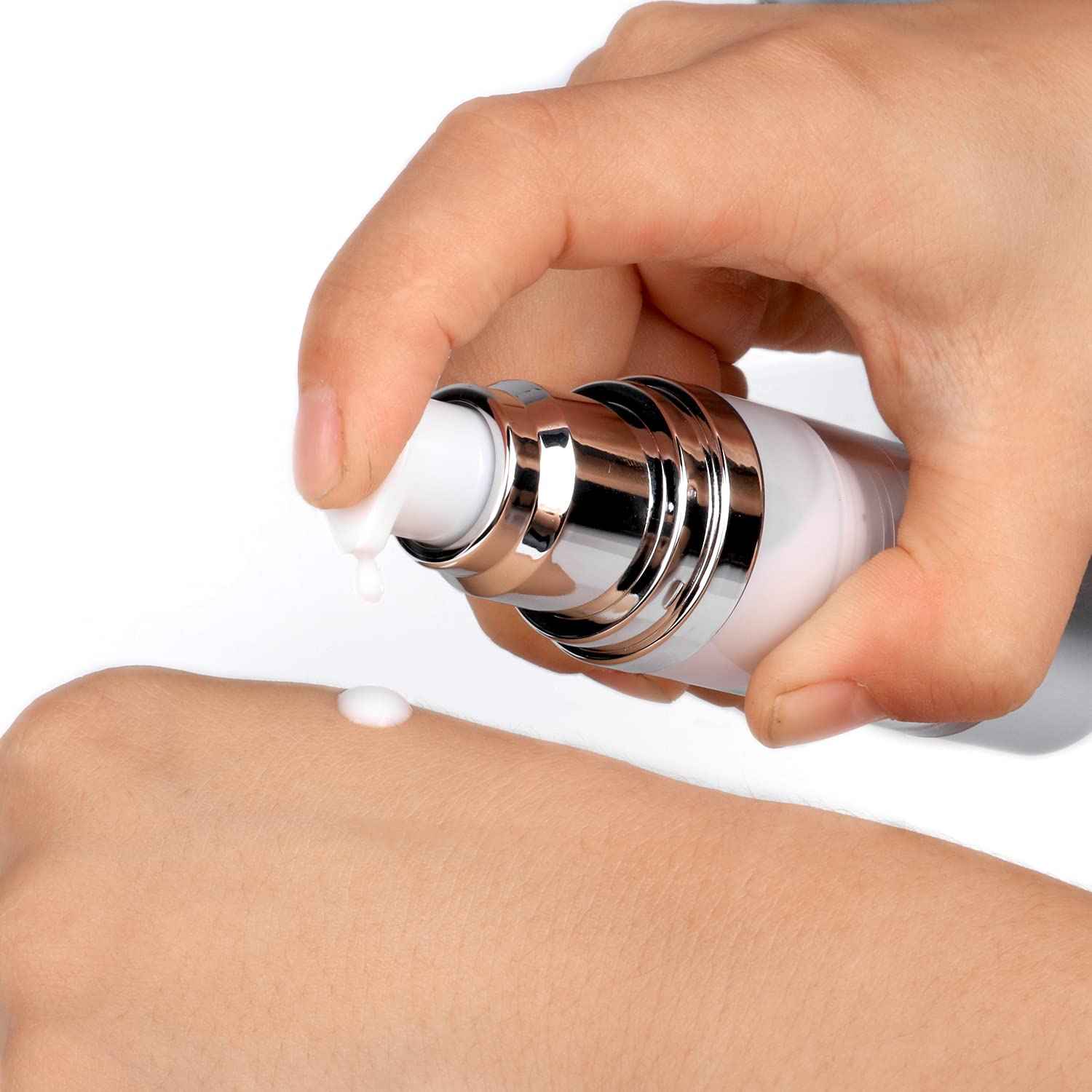 Furnido Airless Pump Bottles,Empty Refillable Acrylic Makeup Containers with Matte Silver Pump,Travel Lotion Dispenser for Shampoo/Cream/Foundation-TSA Approved Travel Size (1 Oz/30ML)