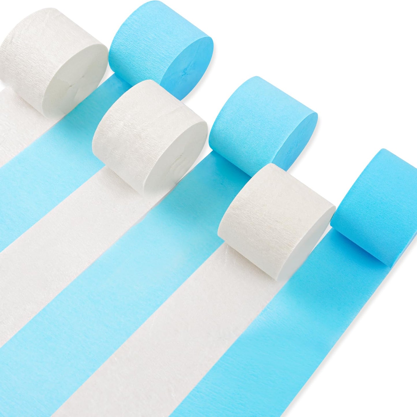 PartyWoo Crepe Paper Streamers 6 Rolls 492ft, Pack of Light Blue and White Crepe Paper Streamers, Crepe Paper for Birthday Decorations, Party Decorations, Wedding Decorations (1.8 in x 82 Ft/Roll)