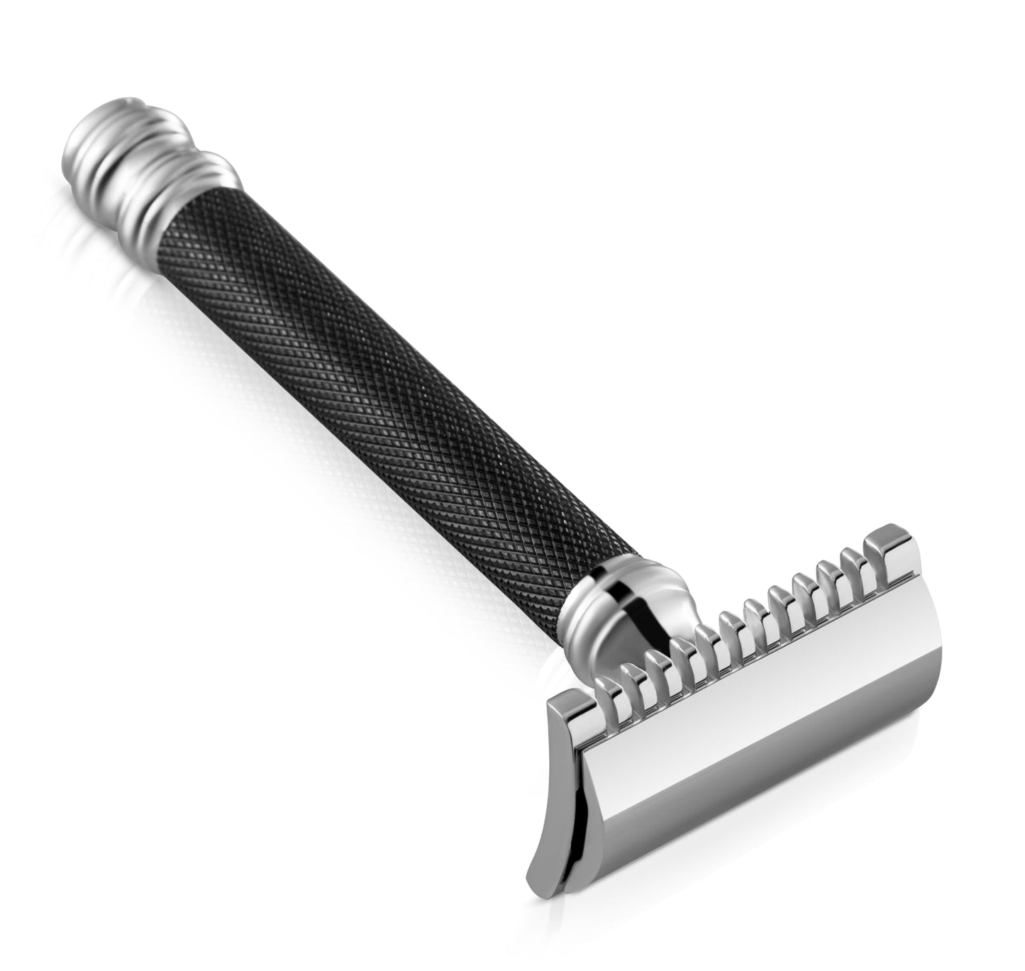 Parker Deluxe OPEN COMB Double Edge Safety Razor, Electroplated Brass Handle, 5 Blade Refills Included (26C - Graphite Gray)