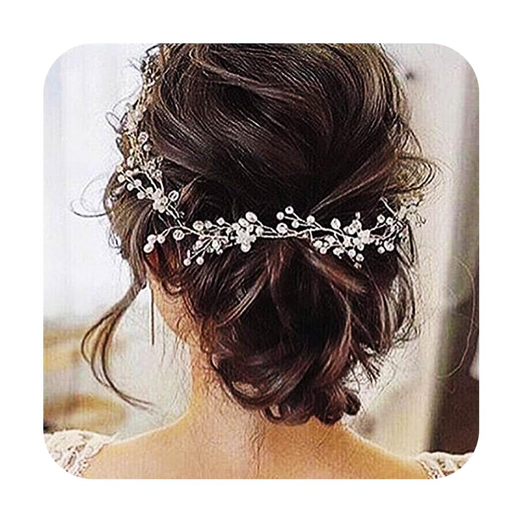 JAKAWIN Bride Pearl Wedding Hair Vine Silver Hair Piece Rhinestone Headpiece Bridal Hair Accessories for Women