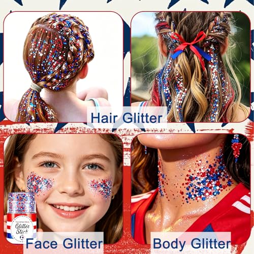 Red White Blue Body Glitter Stick - Waterproof 4th of July