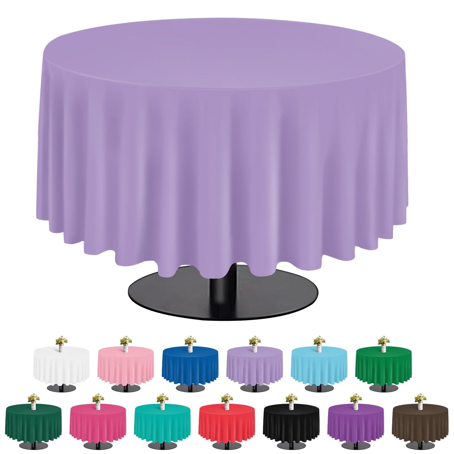 tujol Lavender 6 Pack Plastic Table Cloth 84", Disposable Round Tablecloth Table Cover, Plastic Table Cloths for Parties