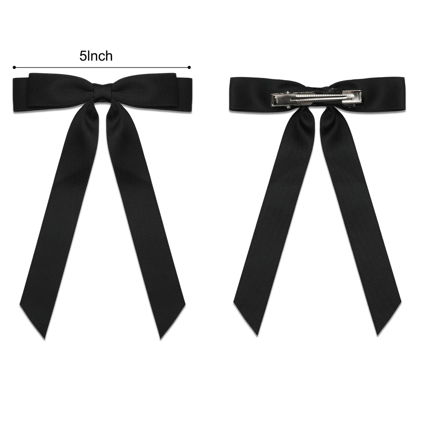 8PCS Satin Bow Clips with Long Tails - Black Metal Accessories for Women and Girls