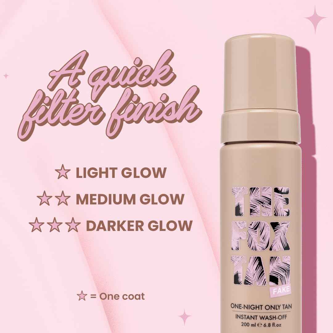 The Fox Tan One-Night Only Instant Tan Wash-Off Mousse, Fast Drying, Temporary Tan Formula For Face & Body, Vegan & Cruelty Free, 200mL