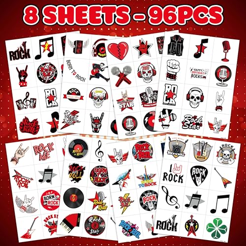 96PCS Rock N Roll Temporary Tattoos - Glow in Dark Party Favors