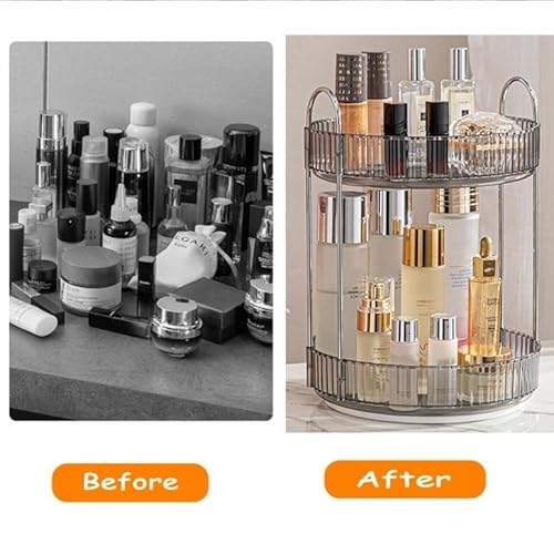 Makeup Organizer for Vanity, 360¡Æ Rotating Bathroom Organizer Countertop, High-Capacity Skincare Organizer, Spinning Cosmetics Organizer for Dresser Countertop (2 Tiers, Grey)
