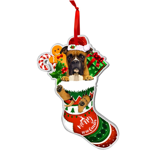 COUPLE FOX Boxer Dog Ornaments Christmas Tree, Boxer Red Sock Aluminum Ornament (NOT 3D), Christmas Decoration 2023 for Boxer Lovers, Dog Mom, Dog Dad, Pet Lovers