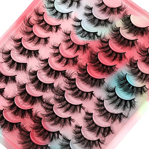 Newcally Lashes Mink False Eyelashes 20MM Long Dramatic Fake Eye Lashes 5D Wispy Eyelashes Russian Strip Lashes Multipack 20 Pairs