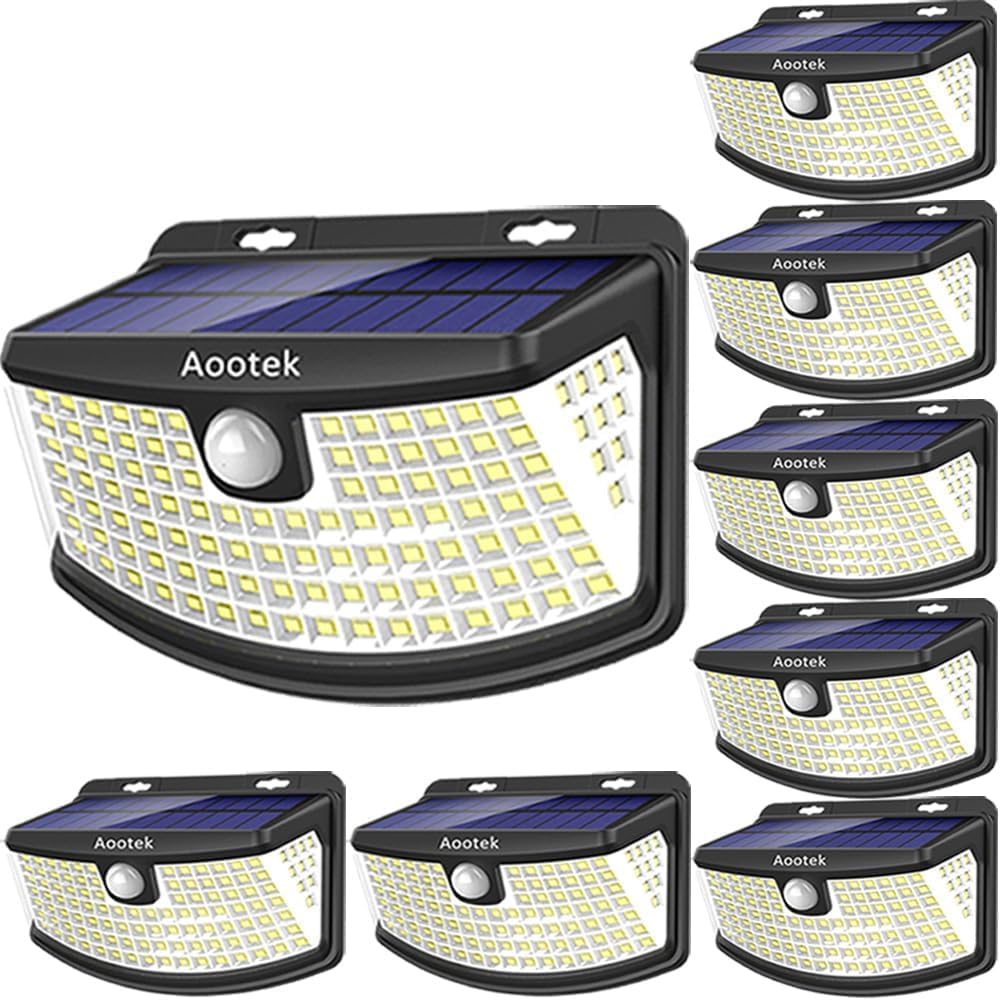 Aootek Solar Motion Sensor Lights 120 LEDs with Lights Reflector,270 Degree Wide Angle, IP65 Waterproof, Step Lights for Front Door, Yard, Garage, Deck(8-Pack)