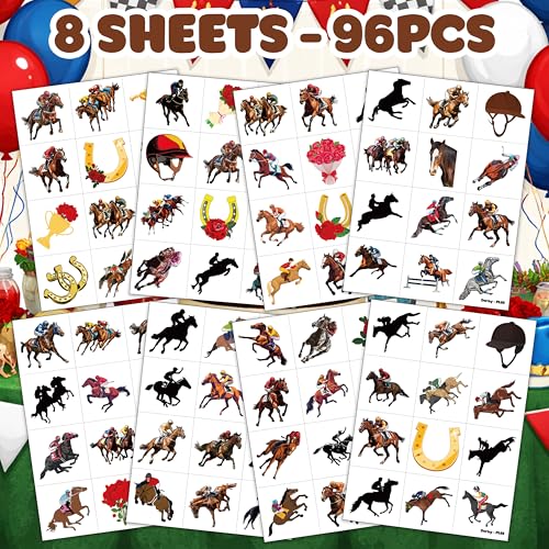96 PCS Kentucky Derby Temporary Tattoos for Kids & Adults