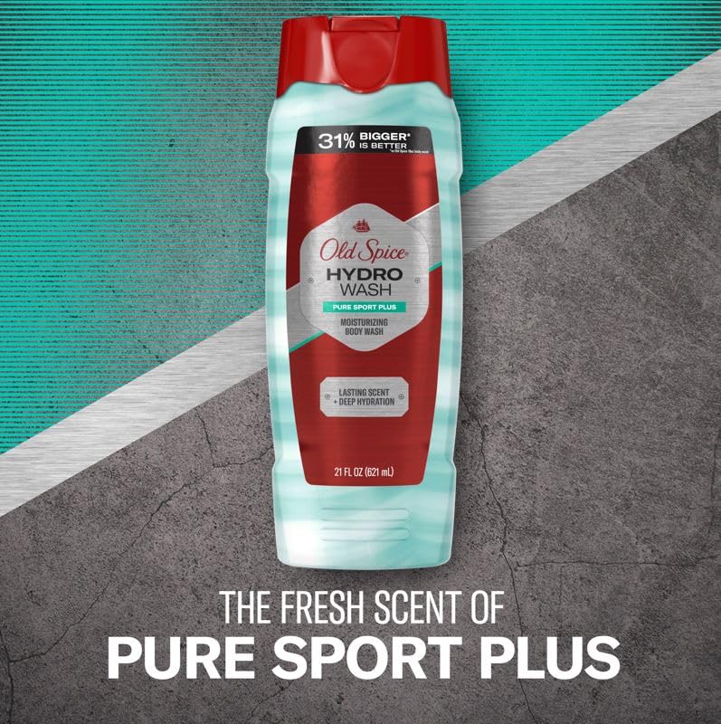 Old Spice Men's Body Wash Moisturizing Hydro Wash Pure Sport Plus, 21.0 fl oz (Pack of 4)