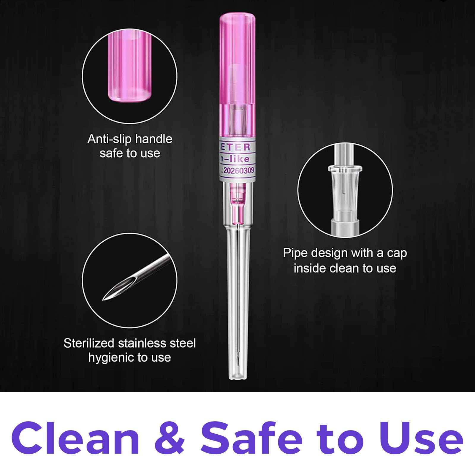 50Pcs Mixed Catheter Piercing Needles IV Catheter Needles 14G 16G 18G 20G 22G Hollow Needles Ear Nose Piercing Needle for Lip Tongue Belly Navel Nipple Professional Piercing Tools