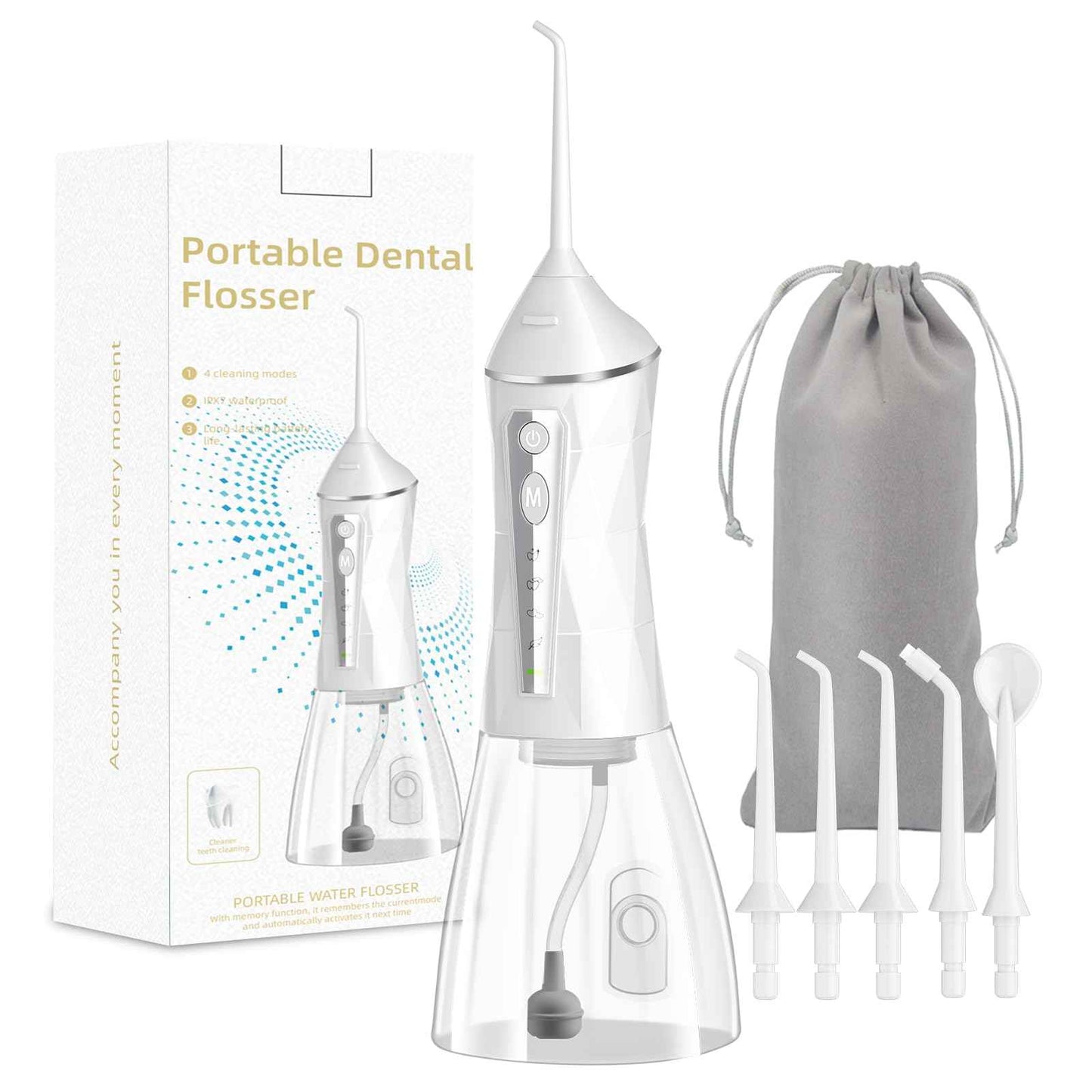 Water Flosser, 4 Modes, Portable 320ml Large Tank Water Flosser Oral Cleaner IPX7 Waterproof Cleaning Flosser for Home Travel (White)