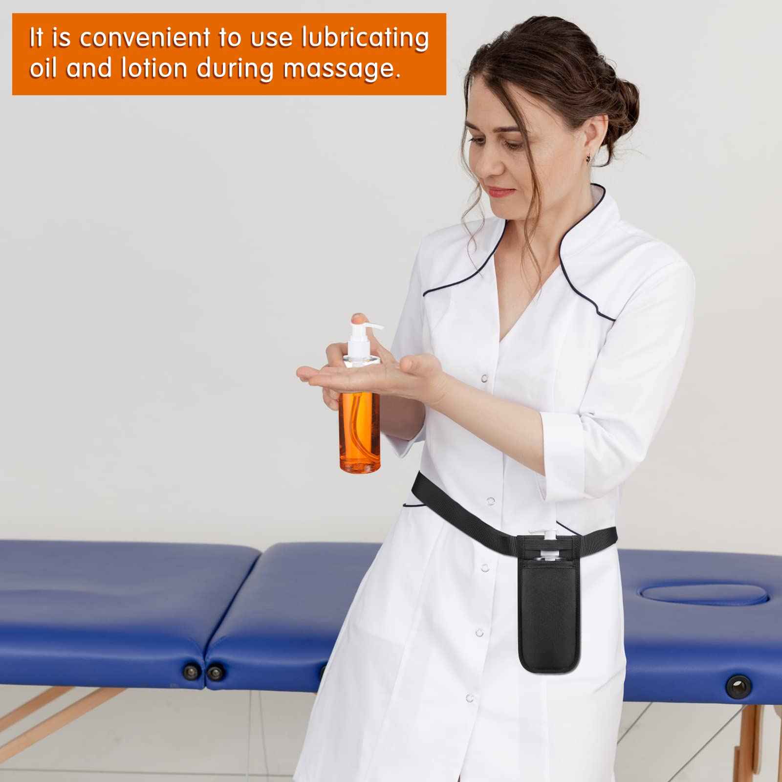 Eaasty 3 Sets Massage Bottle Holster Adjustable Single Holster and 8 oz Plastic Pump Dispenser Bottles for Lotion Massage Oil, Black