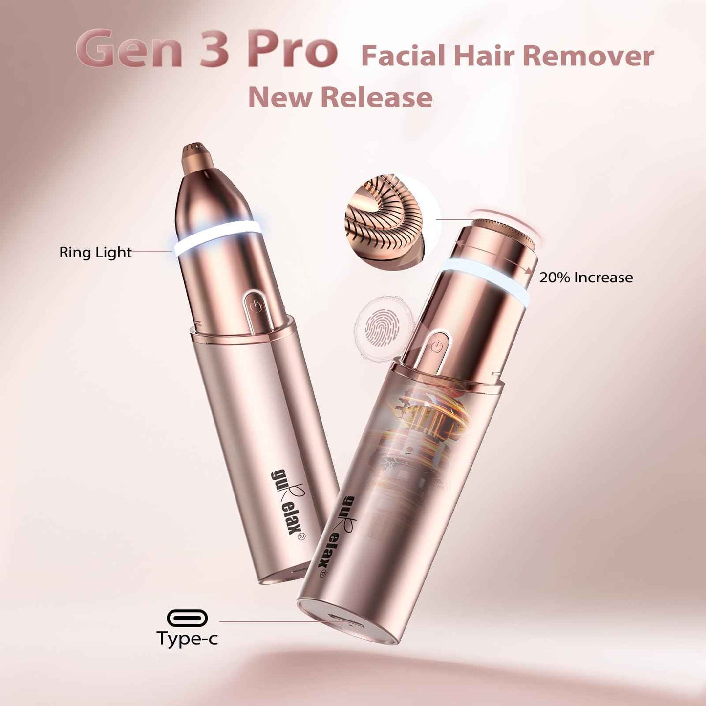 Facial Hair Remover for Women(Gen 3 Pro), Eyebrow Facial Trimmer, Luxury 2 in1 Hair Removal Device for Face, Lip, Nose, with Replacement Heads