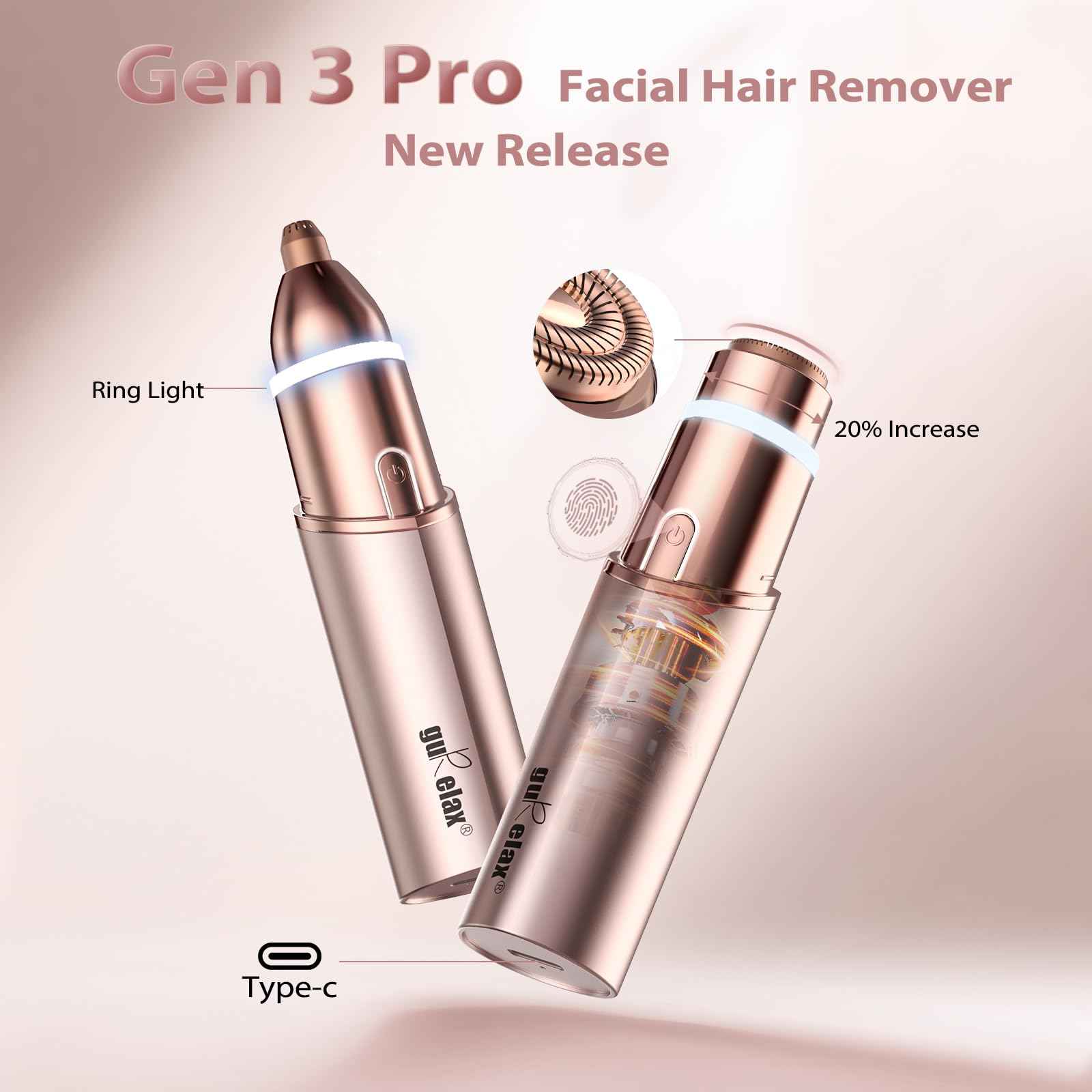 Facial Hair Remover for Women(Gen 3 Pro), Eyebrow Facial Trimmer, Luxury 2 in1 Hair Removal Device for Face, Lip, Nose, with Replacement Heads