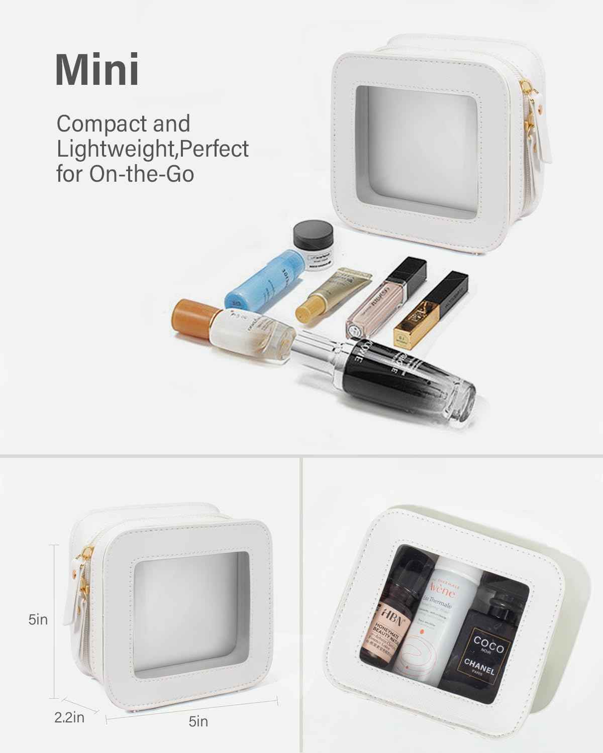 LETGO Clear Makeup Bag Set for Women Portable Travel Toiletry Bag Cosmetic Bags TSA Approved Travel Cosmetic Bag for Car Accessories for Women(White, Standard + Mini)