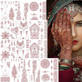 18 Sheets Traditional Henna Temporary Tattoo Stickers, Brown, Waterproof, Wedding Party Design with Peacock and Lotus Patterns, Body Art