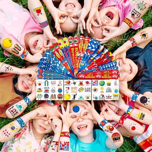 Bowling Party Favors Set - 24 Slap Bracelets & 36 Temporary Tattoos