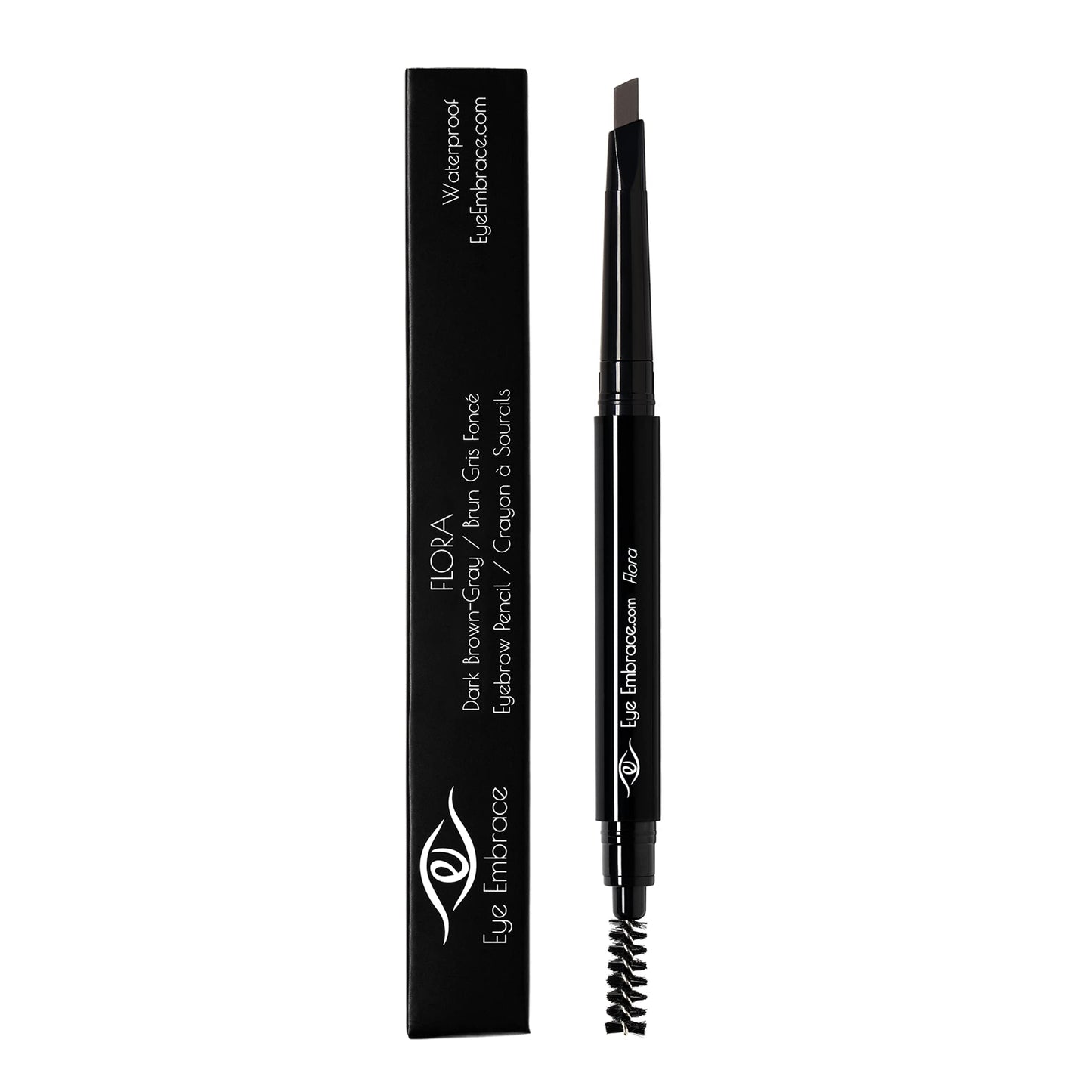 Eye Embrace Flora: Dark Brown-Gray Eyebrow Pencil – Waterproof, Double-Ended Automatic Angled Tip & Spoolie Brush, Cruelty-Free