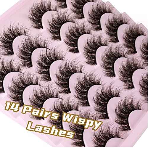 14 Pairs Wispy Mink Lashes False Eye Lashes Natural Look 5D Volume 16mm Fake Eyelashes Pack by TNFVLONEINS
