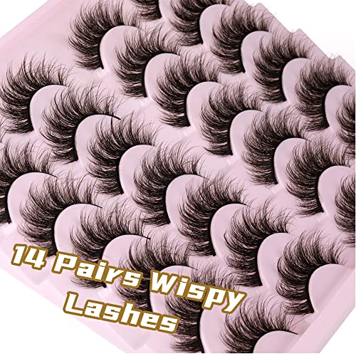 14 Pairs Wispy Mink Lashes - 5D Volume 16mm False Eyelashes