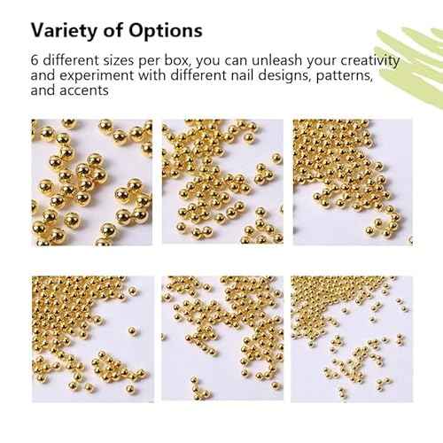 0.8mm Gold Nail Charms Caviar Beads for Nails 6 Sizes Mini Small Stainless Steel Beads Nails Art Decorations Gun Grey DIY Tool Nail Studs Accessories Gold Charms for Nails (Light Gold)