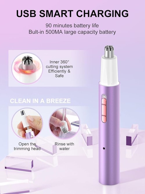 2025 Rechargeable Nose & Ear Hair Trimmer, Dual-Edge Blade Electric Clipper for Women Men, Facial & Eyebrow Hair Removal Tool, Powerful Motor, Painless, Easy to Clean