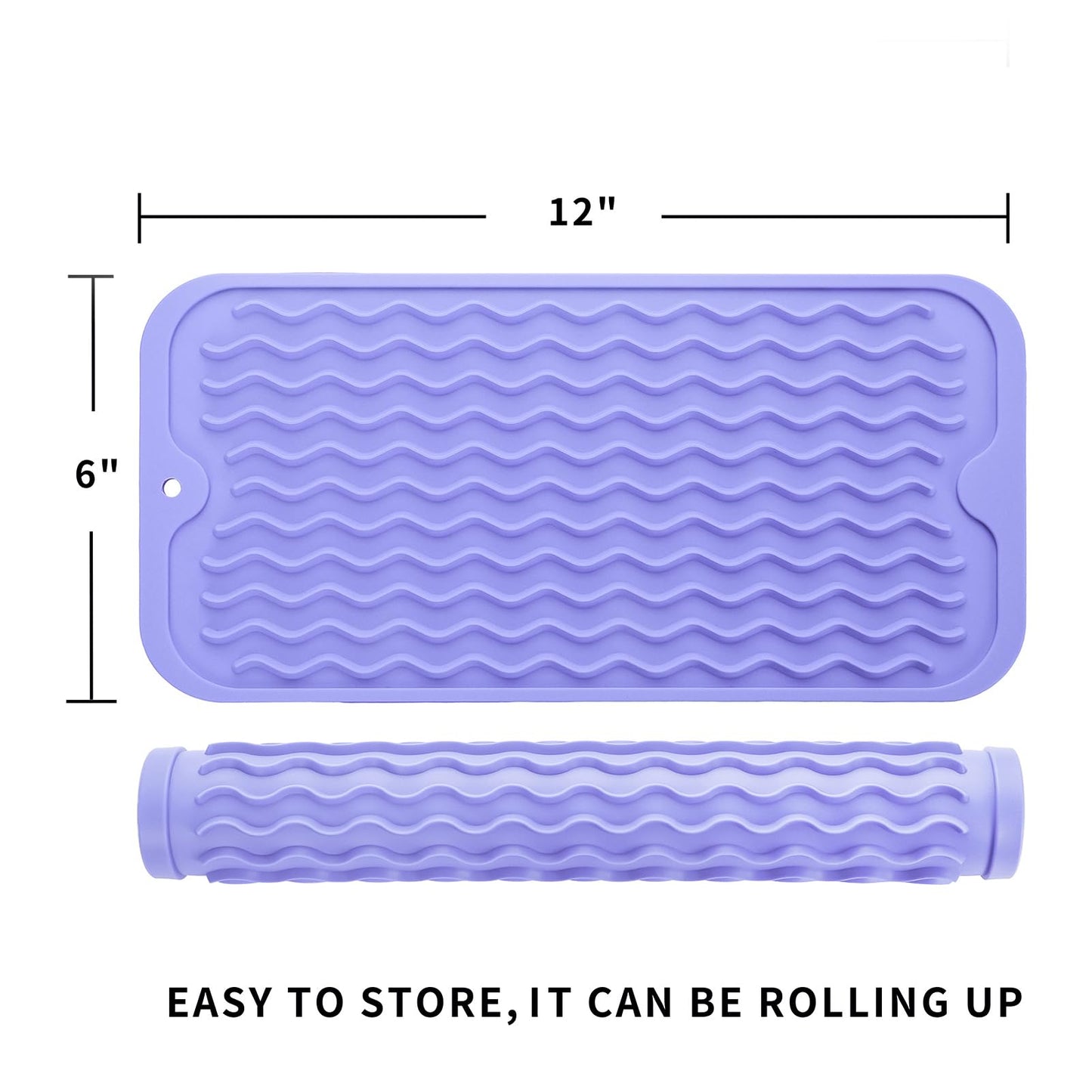 MicoYang Silicone Dish Drying Mat for Multiple Usage,Easy clean,Eco-friendly,Heat-resistant Silicone Mat for Kitchen Counter,Sink,Bar,Bottle,or Cup Light Purple S 12 inches x 6 inches