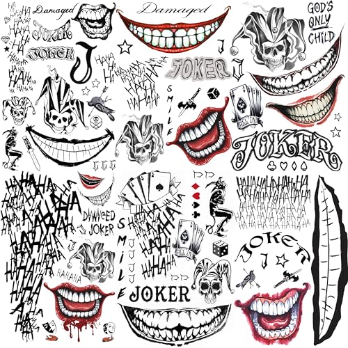 6 Sheets Joker Temporary Tattoos for Men Women Kids