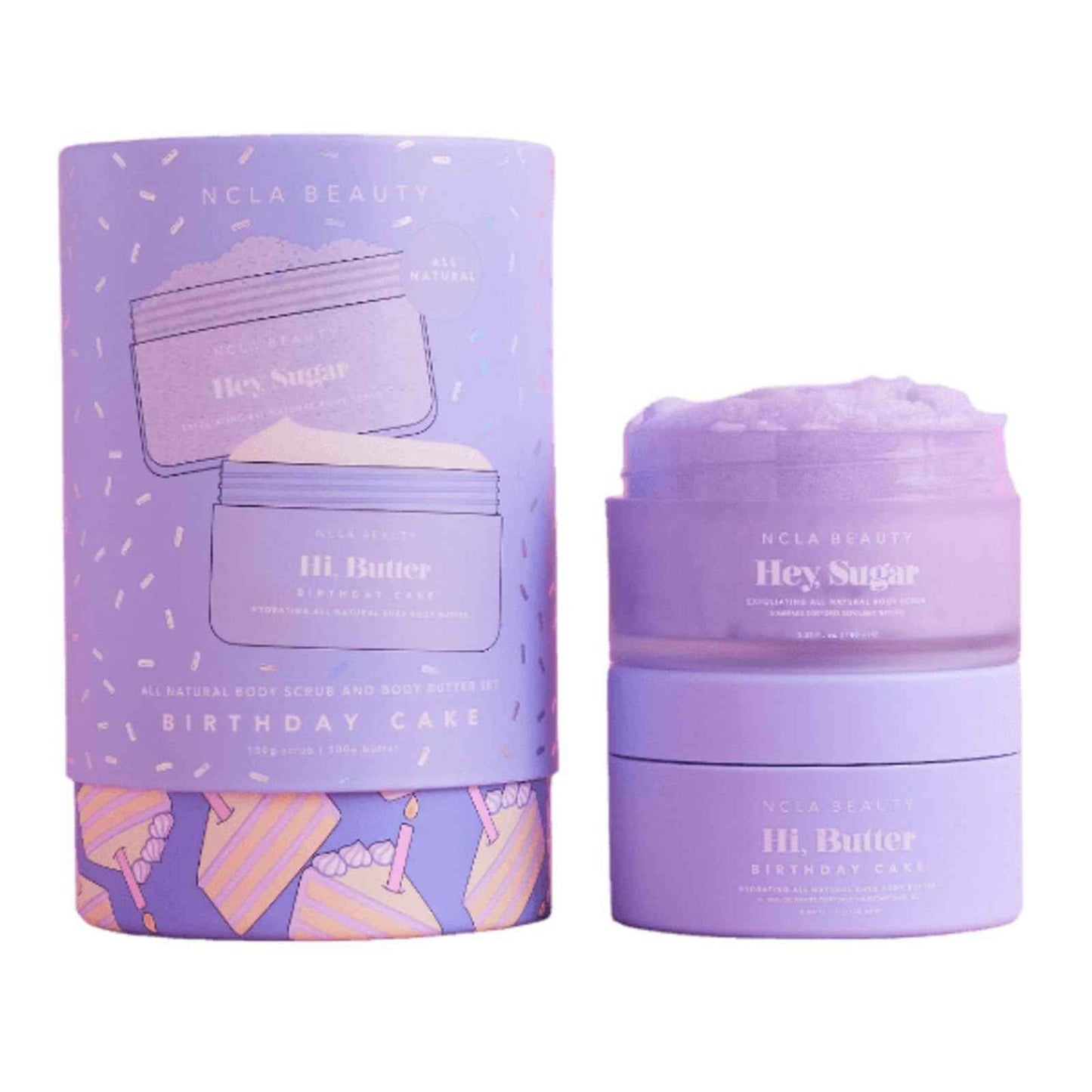 NCLA - Birthday Cake Body Care Discovery Set (Body Scrub + Body Butter) | Vegan, Cruelty-Free, Clean Skincare | Made in USA (2 Pieces; 100 mL each)