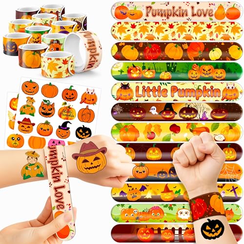 48PCS Thanksgiving Party Set - 24PCS Temporary Tattoos & 24PCS Slap Bracelets - Festive Fall-Themed Birthday Supplies, Baby Shower Gifts, Classroom Rewards & Holiday Decor for Kids (Boys & Girls)