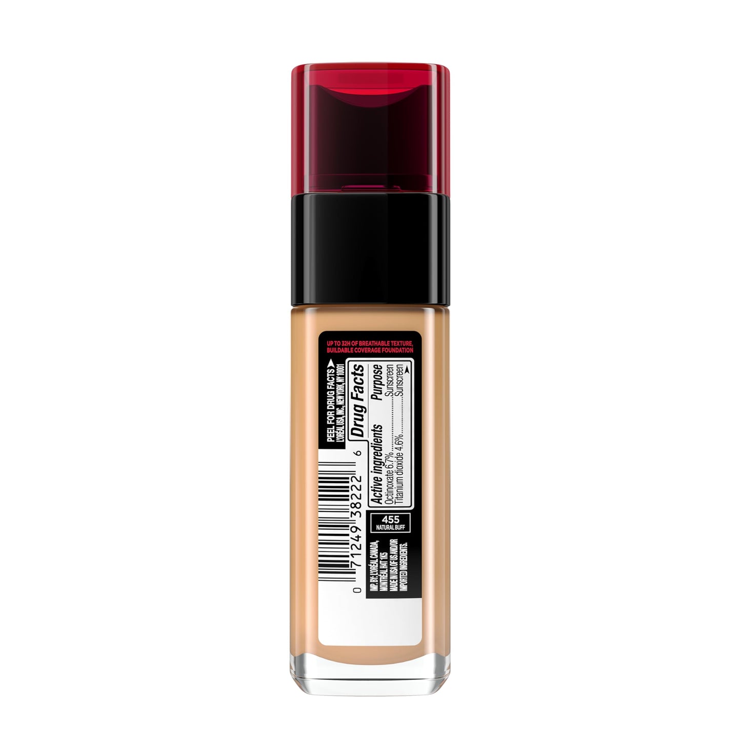 L'Oreal Paris Makeup Infallible Up to 32 Hour Fresh Wear Lightweight Foundation, 455 Natural Buff, 1 Fl Oz, Packaging May Vary