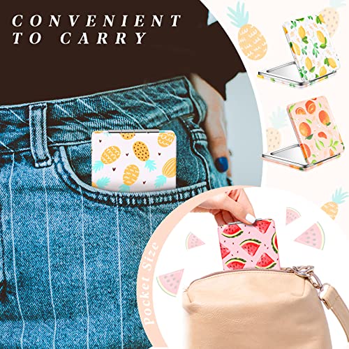 Vicenpal Compact Mirror Small Pocket Fruit Design Mini Magnifying Portable Makeup Compact PU Leather Double Sidepocket Mirror for Women Party Gift Baby Shower(Square Style)