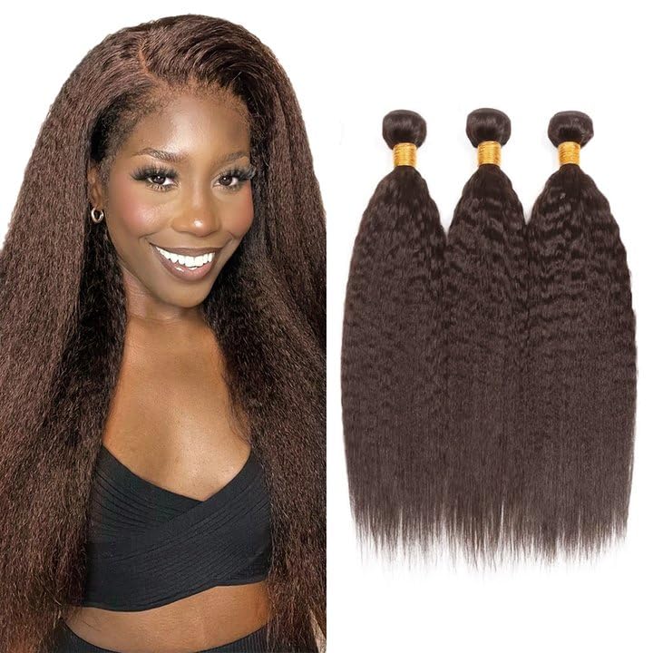 Brazilian Yaki Human Hair Bundles #4 Dark Brown 30-34 inch