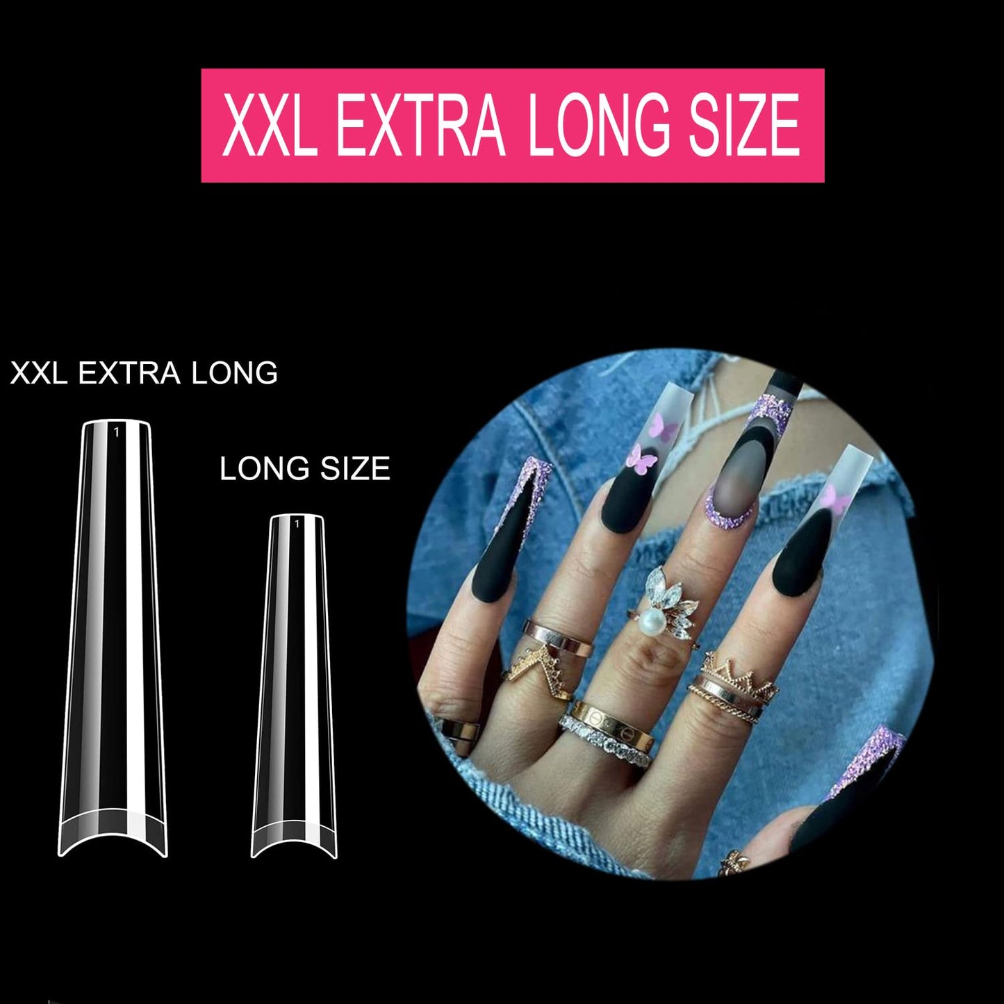 500Pcs XXL No C Curve Coffin Nail Tips for Acrylic Nails Professional Set, Clear Nail Tips Half Cover Long Fake Nails, Ballerina Shaped French Nails for Nail Salon and DIY Nail Art 10 Sizes